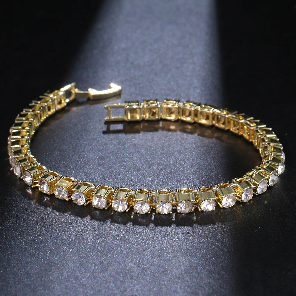 Emmaya Tennis Bracelets For Women Simple Luxury Round Crystal Gold Color Bangle Chain Wedding Girl Gift Wholesale Jewelry