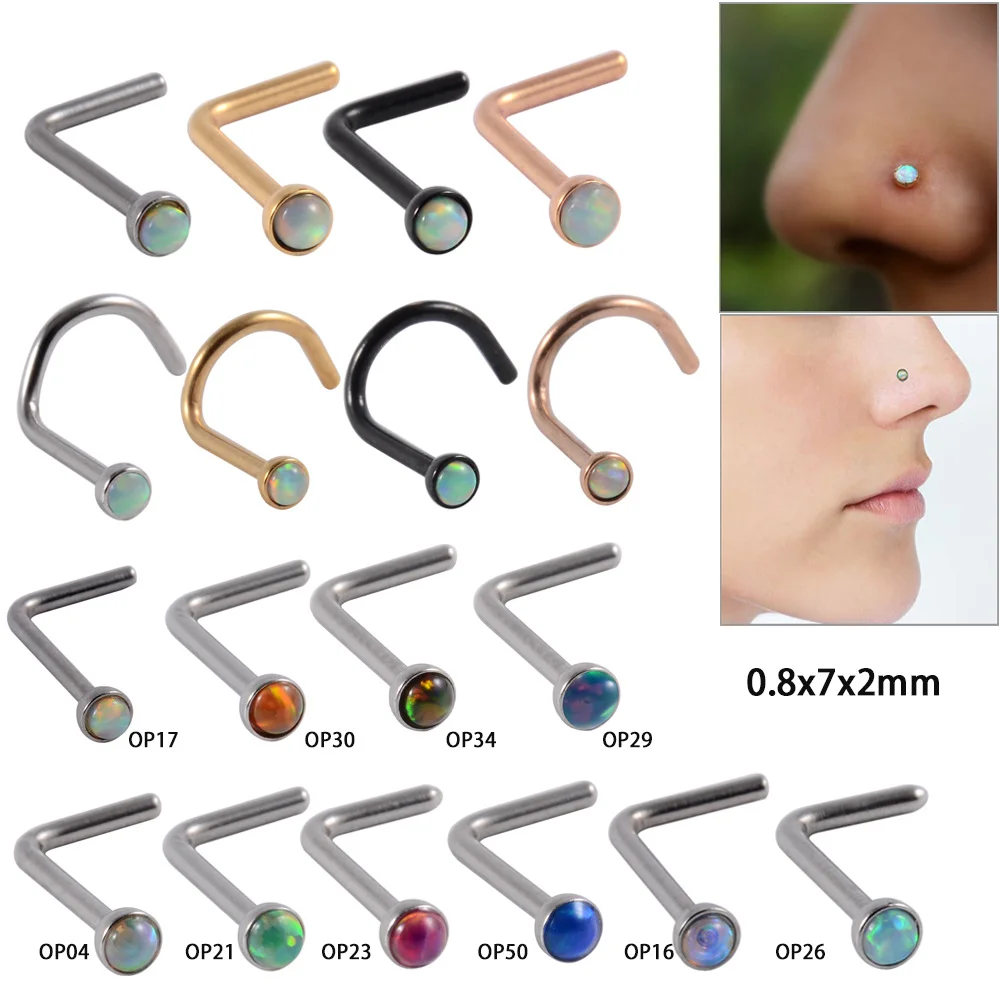 1PC Surgical Steel Opal Nose Bone Ring Crystal Heart Star Round Top Screw Nose Piercing Retainer Holder Nazir Stud Body Jewelry