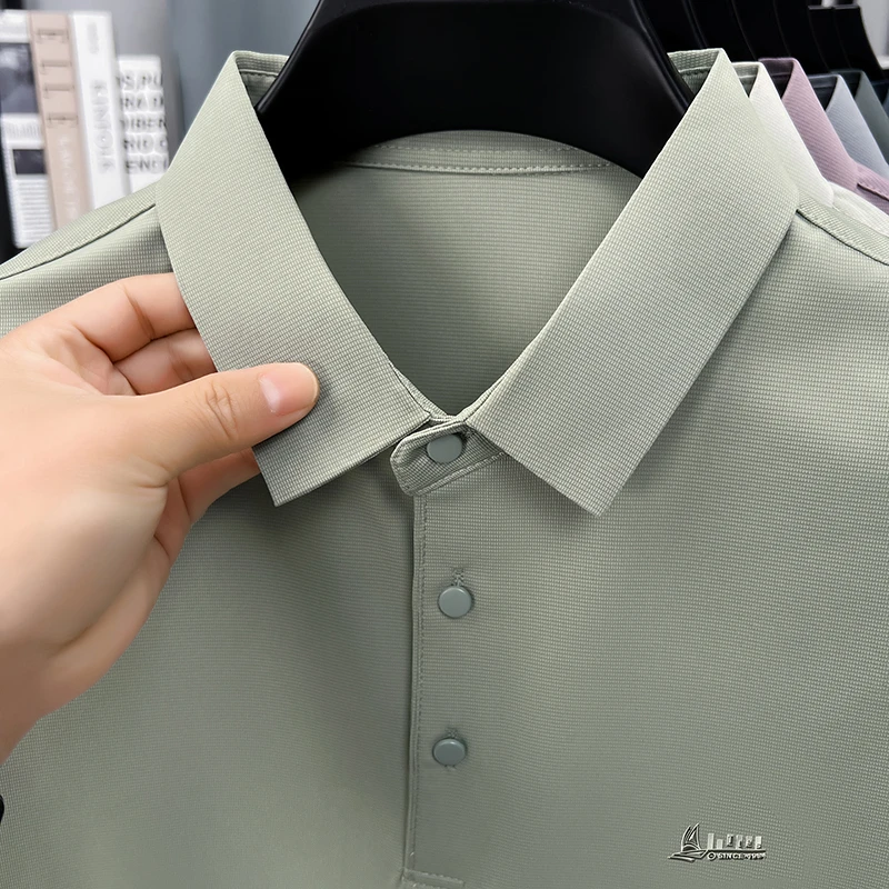 Lässiges Polo-T-Shirt für Herren, kurzärmelig, elastisch, atmungsaktiv, für Business, Büro, Alltag, Sommer, leichte Bluse – Detail 20