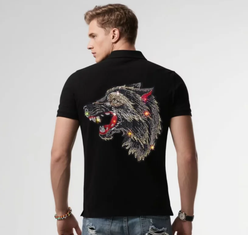 

Designer Brand Men's Polo Fashionable and with a Contemporary Rhinestone Vibe