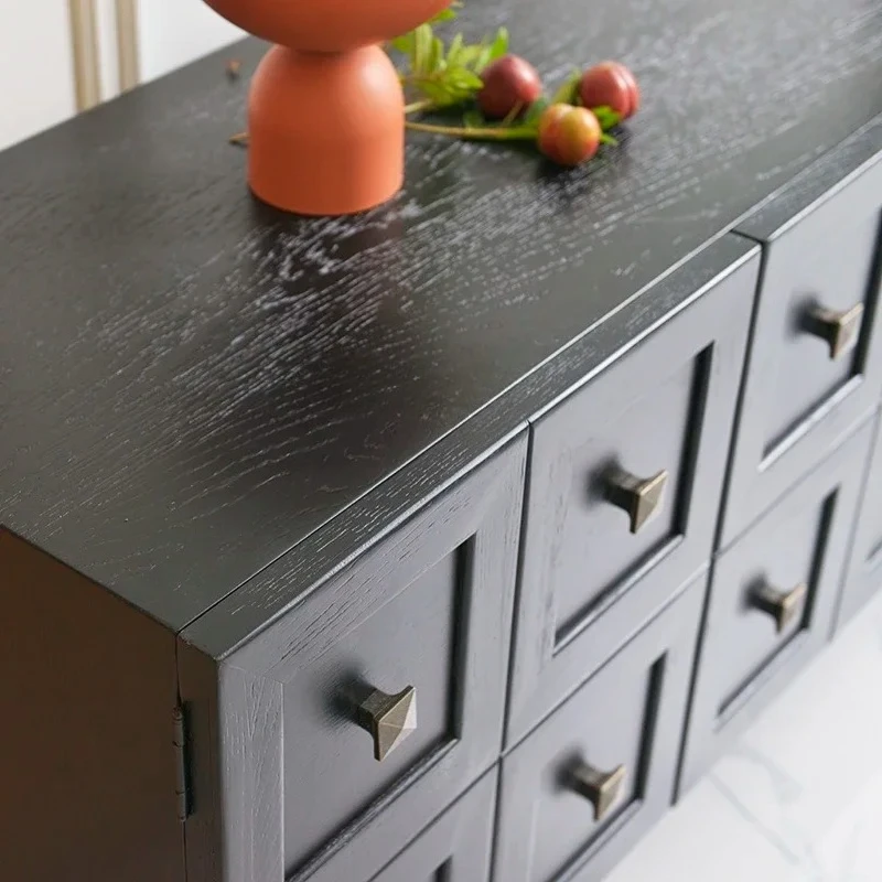 Mobile TV da soggiorno retrò in legno massello nero country americano, armadietto semplice e moderno, mobile TV