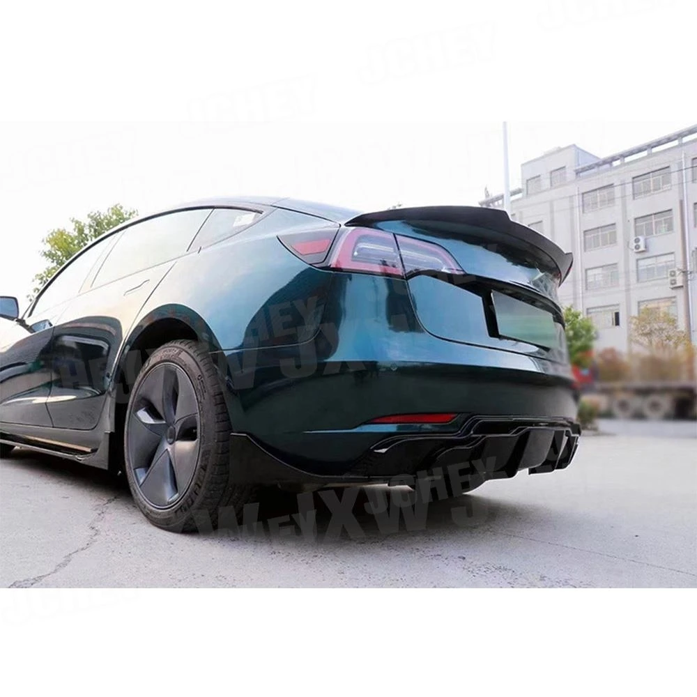 JCHEY ABS Gloss Black Car Rear Bumper Lip Diffuser Splitters Spoiler For Tesla Model 3 2016-2022 Body Kits view 2