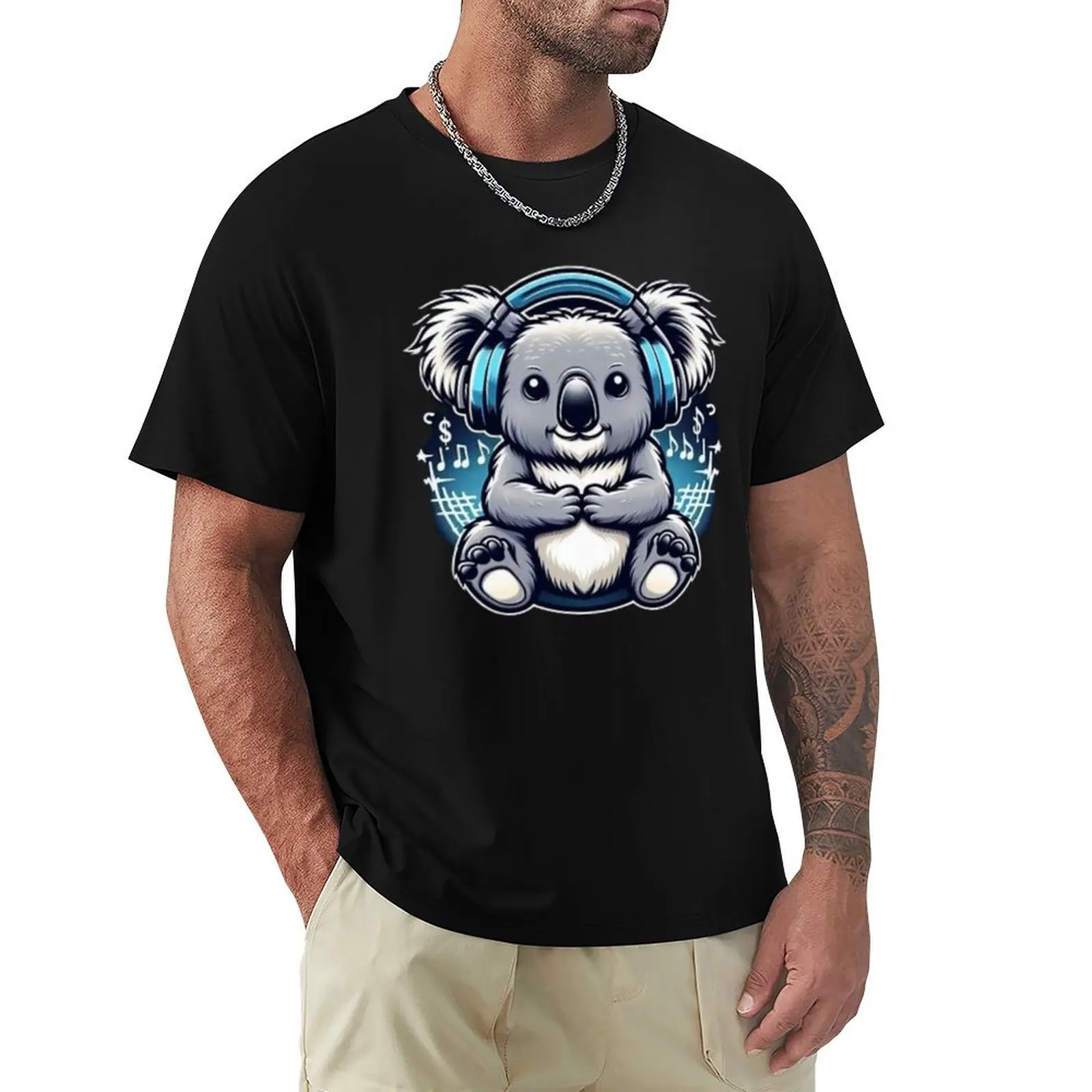 

Cute Baby koala WEARING HEADPHONES: Cute koala wearing headphone T-Shirt Dry Fit Athletic Short Sleeve Shirt