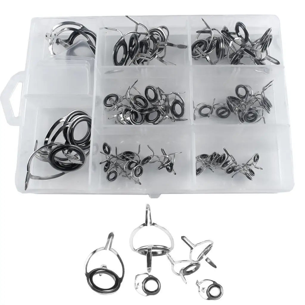 60pcs Double Leg Guides Fishing Rod Eye Ring Pole Rod Repair Kit