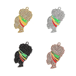 10pcs Green Yellow Red Headband Afro Girl Black Queen Charm Pendant for Bracelet Necklace Making Jewelry Wholesale BGR233-BGR236