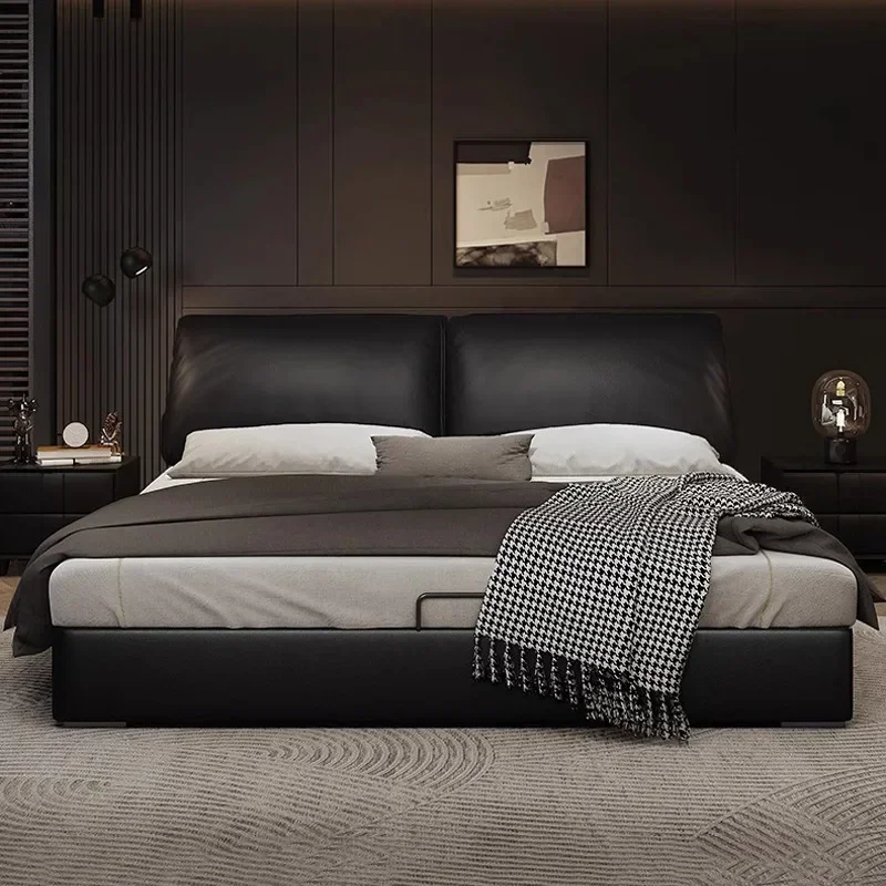 Leather bed master bedroom first layer cowhide