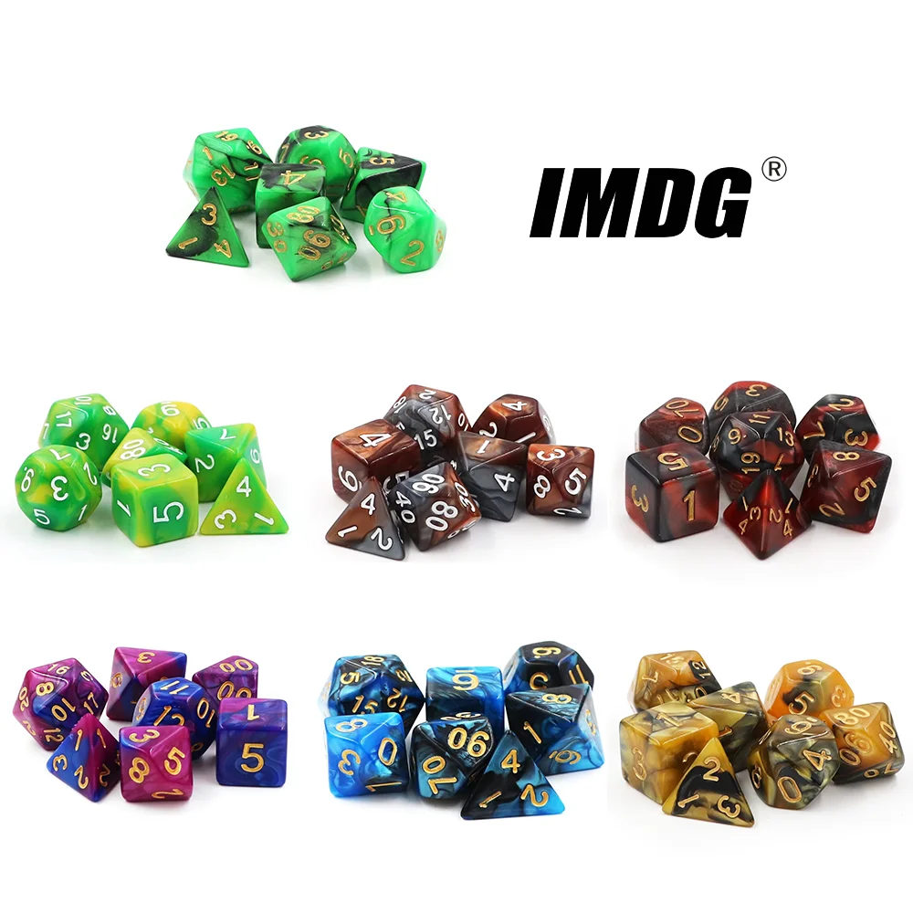 7pcs/set Creative Polyhedron Acrylic Dice DND Color Mixing Digital Game Dice with Bag