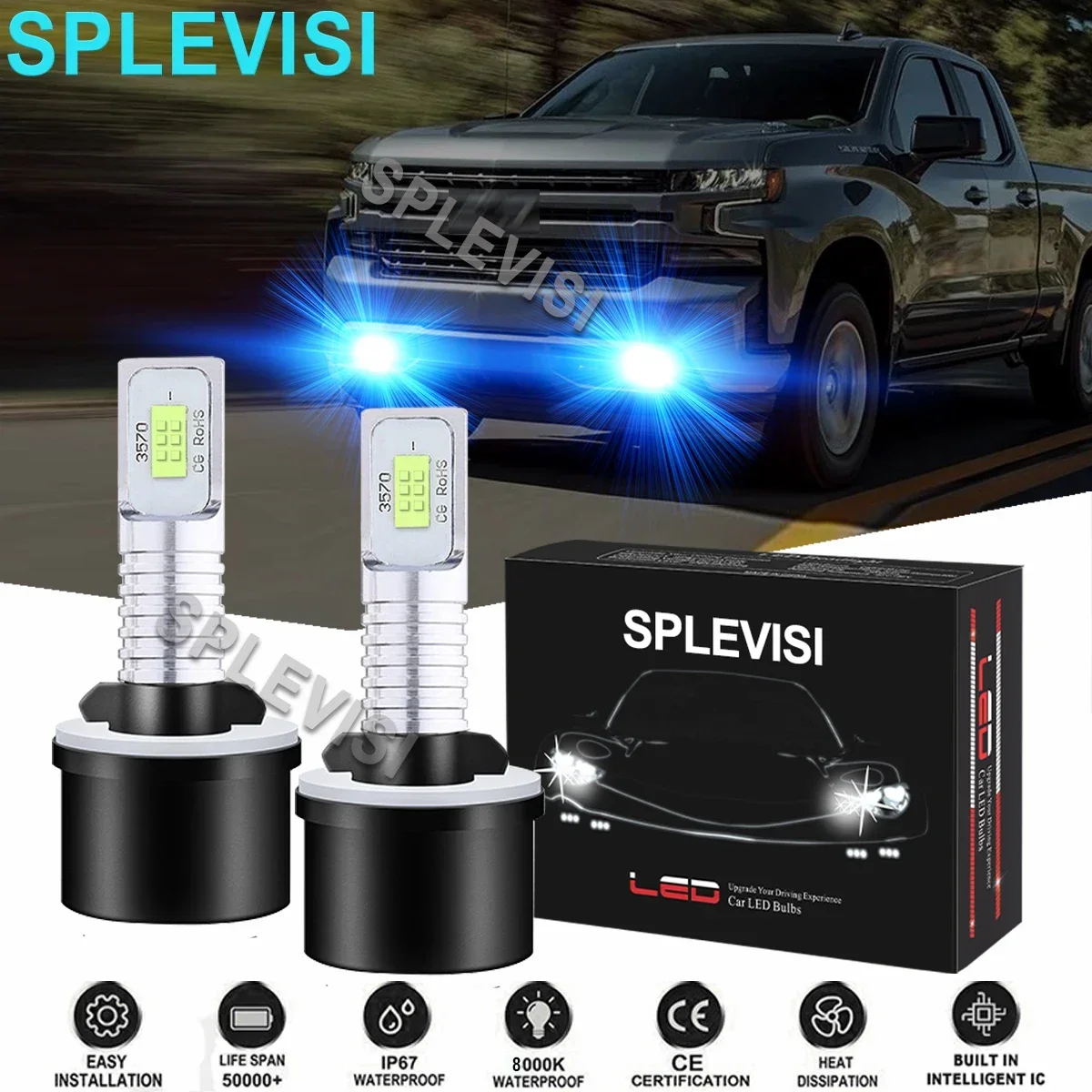 

2PCS 8000K Ice Blue Car LED Fog Light Bulbs 880 For Chevrolet Silverado 1500 2500 HD 3500 2001-2002 Cavalier 2003-2005