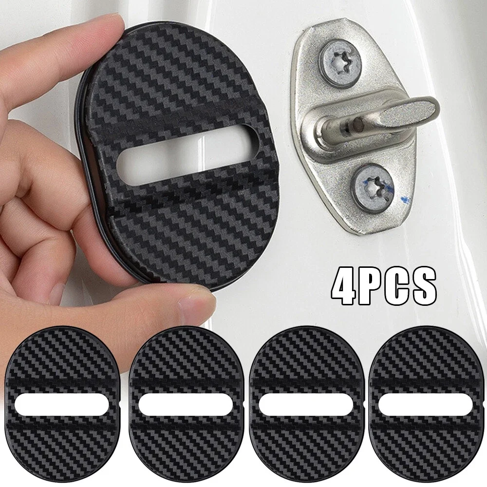

4Pcs Carbon Fiber Black Plastic Car Door Lock Protective Cover Trim Accessories