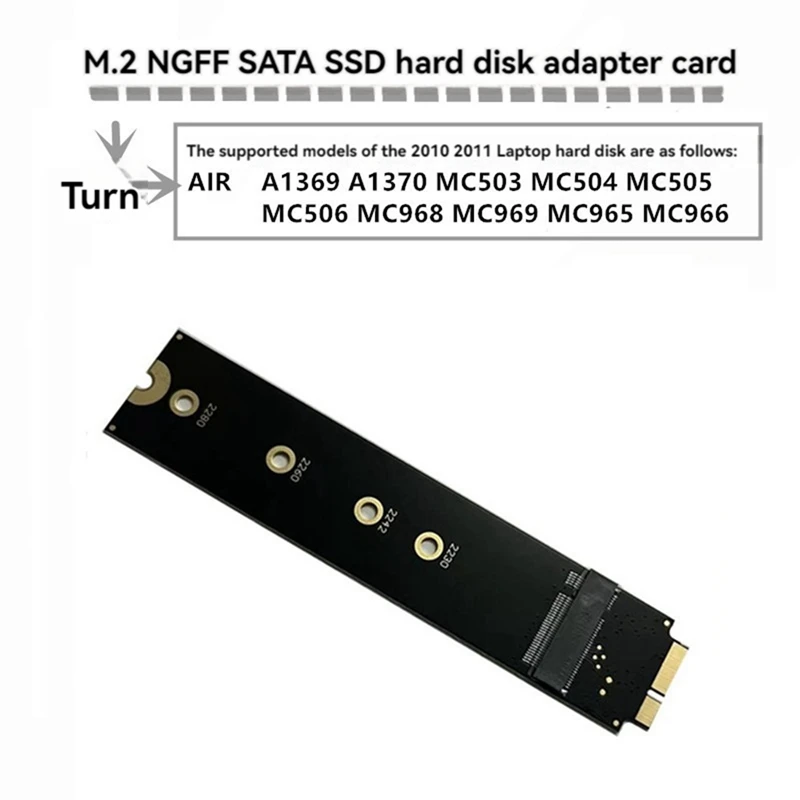 Adapter Card for Air A1370 A1369 2010 2011 to M.2 NGFF SATA SSD Converter Support 2230 2242 2260 2280 M2 SSD view 3