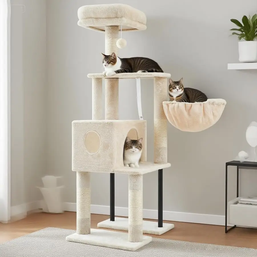 

Heybly Cat Tree, 49.2 Inches Cat Tower for Indoor Cats, Spacious Cat House Condo with Hidden Space，Sturdy Steel Tube，Soft Plush