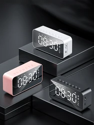 Desktop mini LED mirror digital clock, alarm clock bluetooth wireless audio cell phone speaker stereo sound effect,...