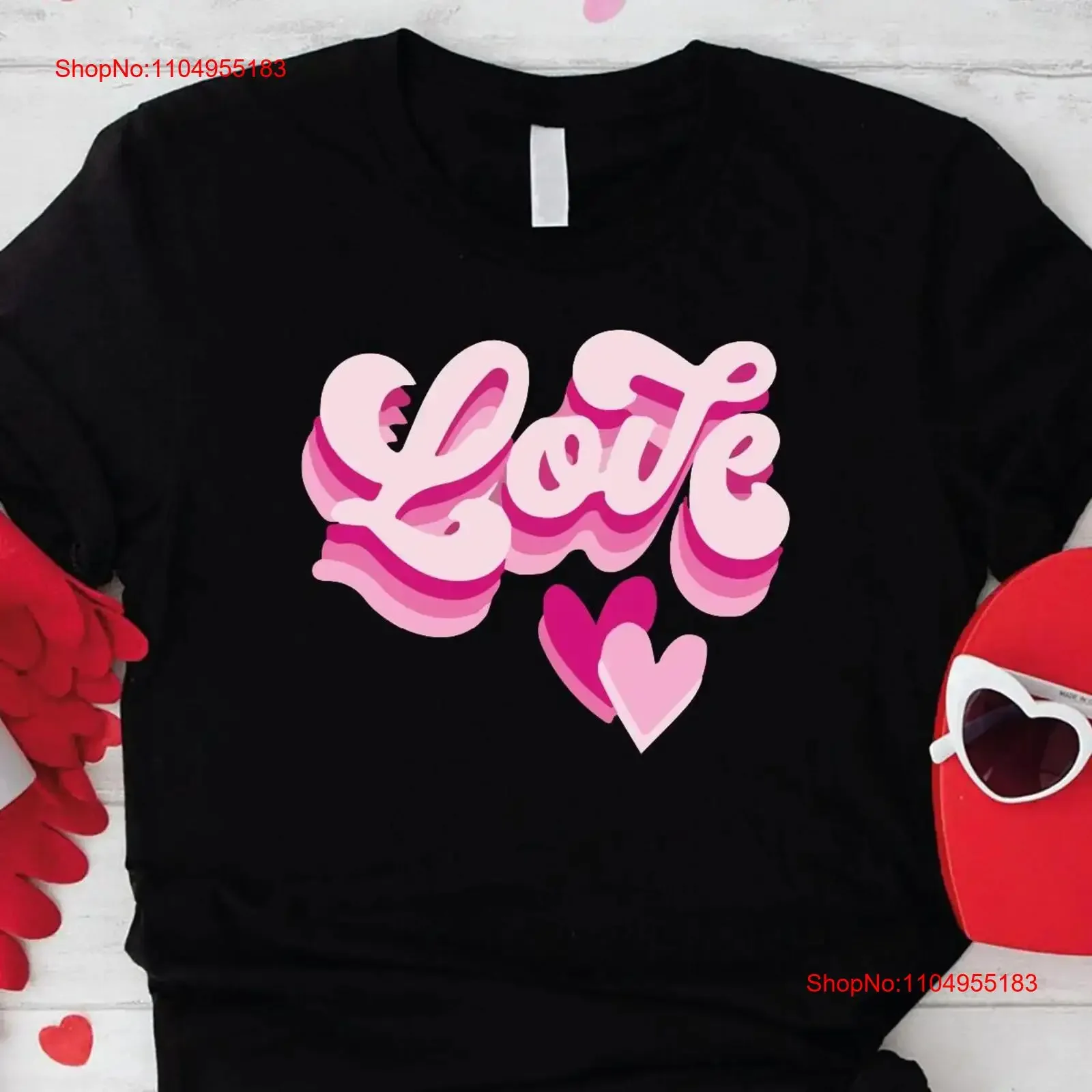 الوردي عيد الحب الحب تي شيرت الرجعية عيد الحب لطيف HearT أمي وابنتها الفتيات XoXo خمر غسلها عادية للجنسين