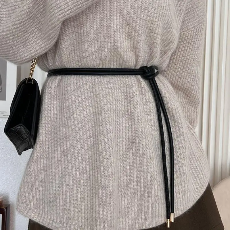

Thin Knot Rope Belt Leather Round Cord Women's Belt Decorative Knotted Waist Rope Decorative Skirt Coat Sweater String Waist