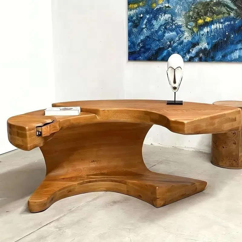 Modern Curved Ergonomic Computer Desk Solid Wood Study Writing Table for Home Office