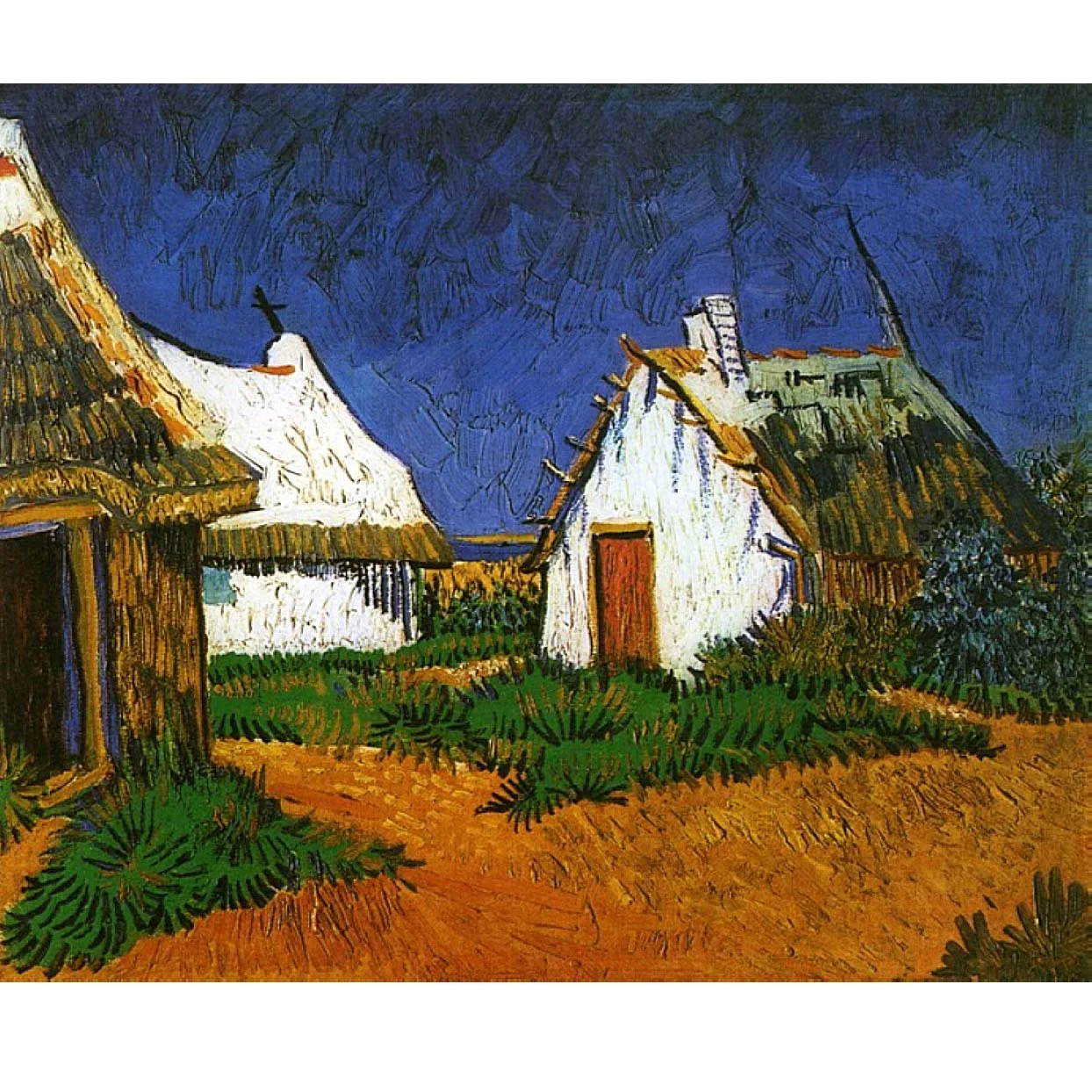 Van Gogh oil painting reproduction,Three White Cottages in Saintes-Maries,Hand painted landscape painting for home wall decor