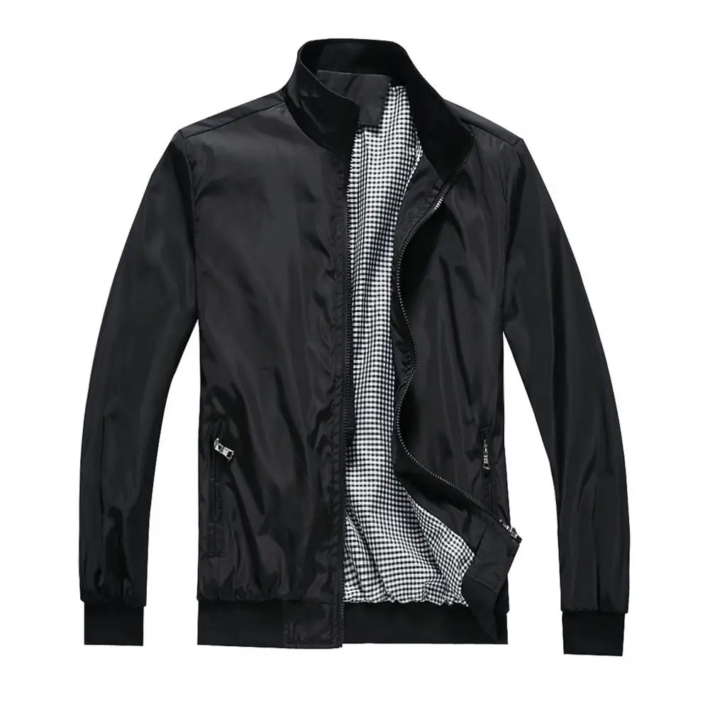 Men Coat Solid Color Stand Collar Zipper Cardigan Spring Jacket for Work