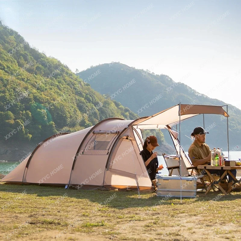 A  Tunnel Tent Camping Camping One Room Two Living Rooms Rainproof and Sun Protection Portable Folding Large Capacity Tent