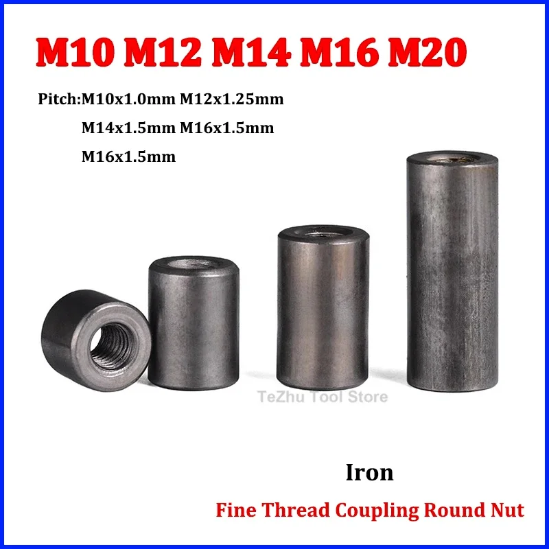 

M10 M12 M14 M16 M20 Fine Thread Iron Column Joint Coupling Round Nut Standoff Spacer Internal Thread Joint Connect Screw Nuts