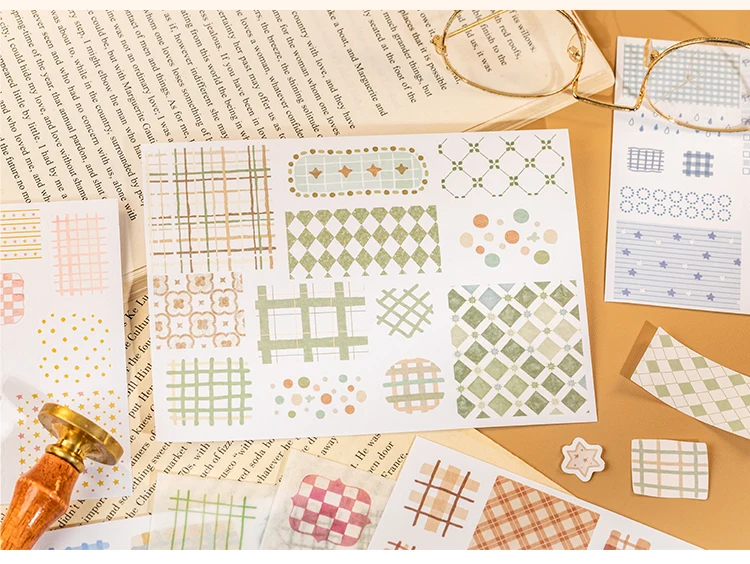 Cute Cartoon Grid Theme Die Cut Stickers Book - 18/36 Sheets Handmade Dairy Stickers Decorative Scrapbooking Japanese Stationery