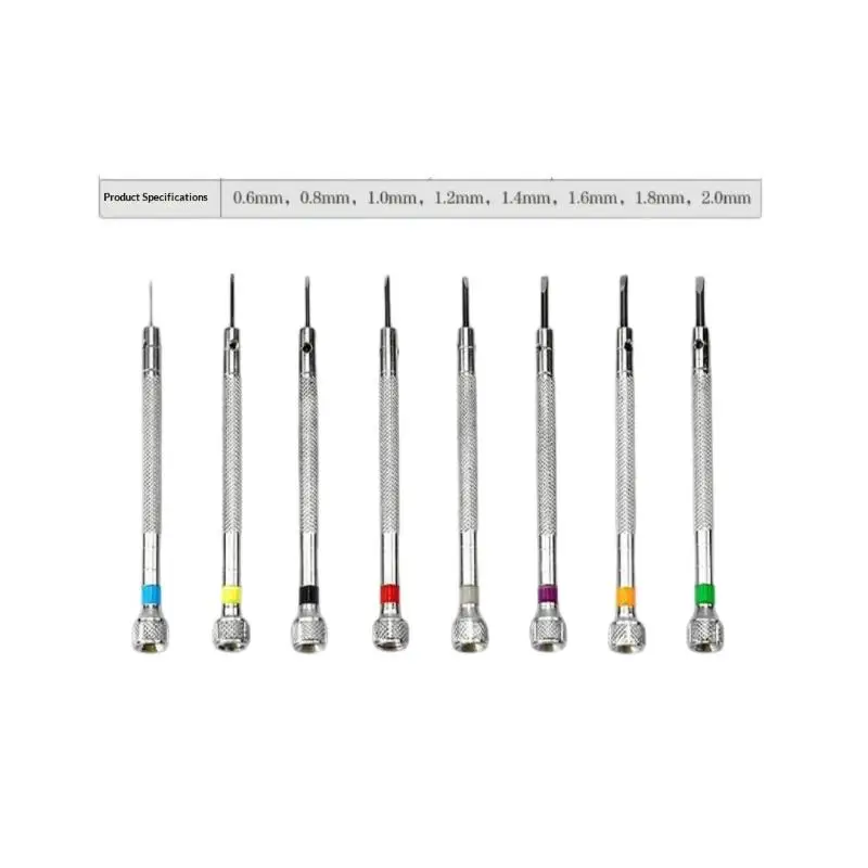 8Pcs 8 in 1 Slotted Screwdriver Set Watch Repair Tool Multi Specification 0.6-2.0mm Slotted Screwdriver Bits