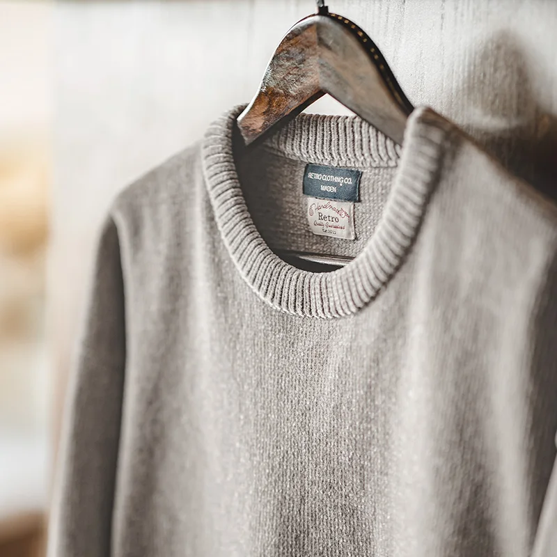 Maden Casual Chenille Round Neck Sweater for Men Warm Skin-friendly Beige Knitwear Autumn Winter Basic Solid Color Soft Sweater