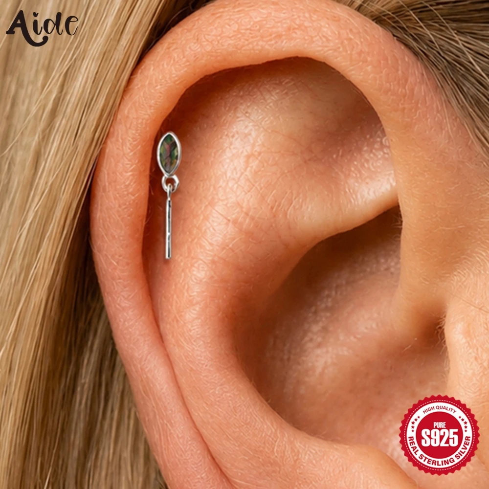 Aide 1 Stück Natürliche Moosachat-Ohrstecker für Frauen 925 Sterling Silber Gold/Silber Flache Rückseite Piercing-Ohrringe Schmuck