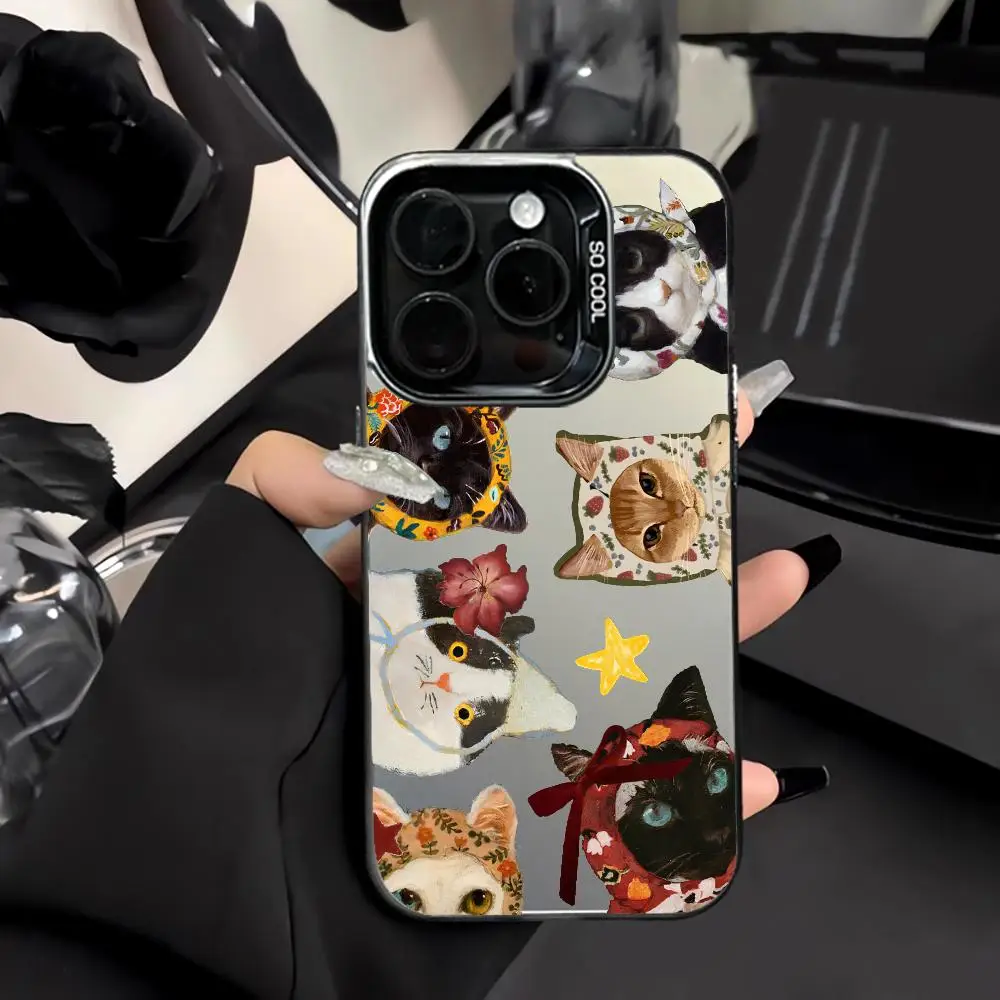 

Retro Oil Painting Kitten Phone Case Shockproof and Anti Slip Frosted Suitable for iPhone 16 15 14 13 12 11 Pro Max Plus Mini