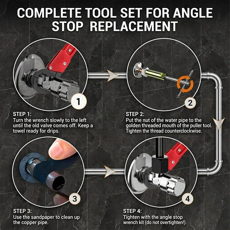 DT16 Compression Sleeve Puller 1/2 Inch Plumbing Tool Kit with Angle Stop Wrench for Valve Repair Pipe Installation Tool