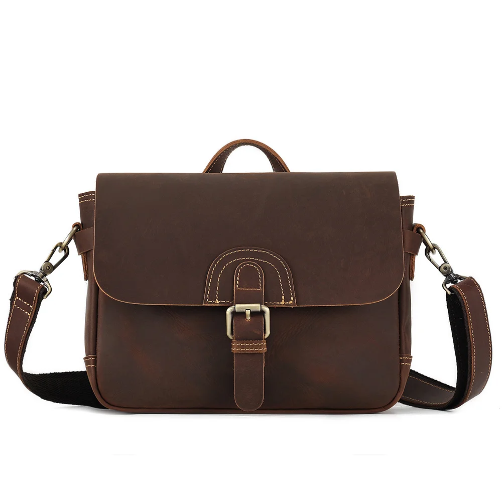 

Retro Crazy Horse Leather Men's Crossbody Bag Casual Travel Work Messenger Shoulder s for 7.9" iPad Handbags Male