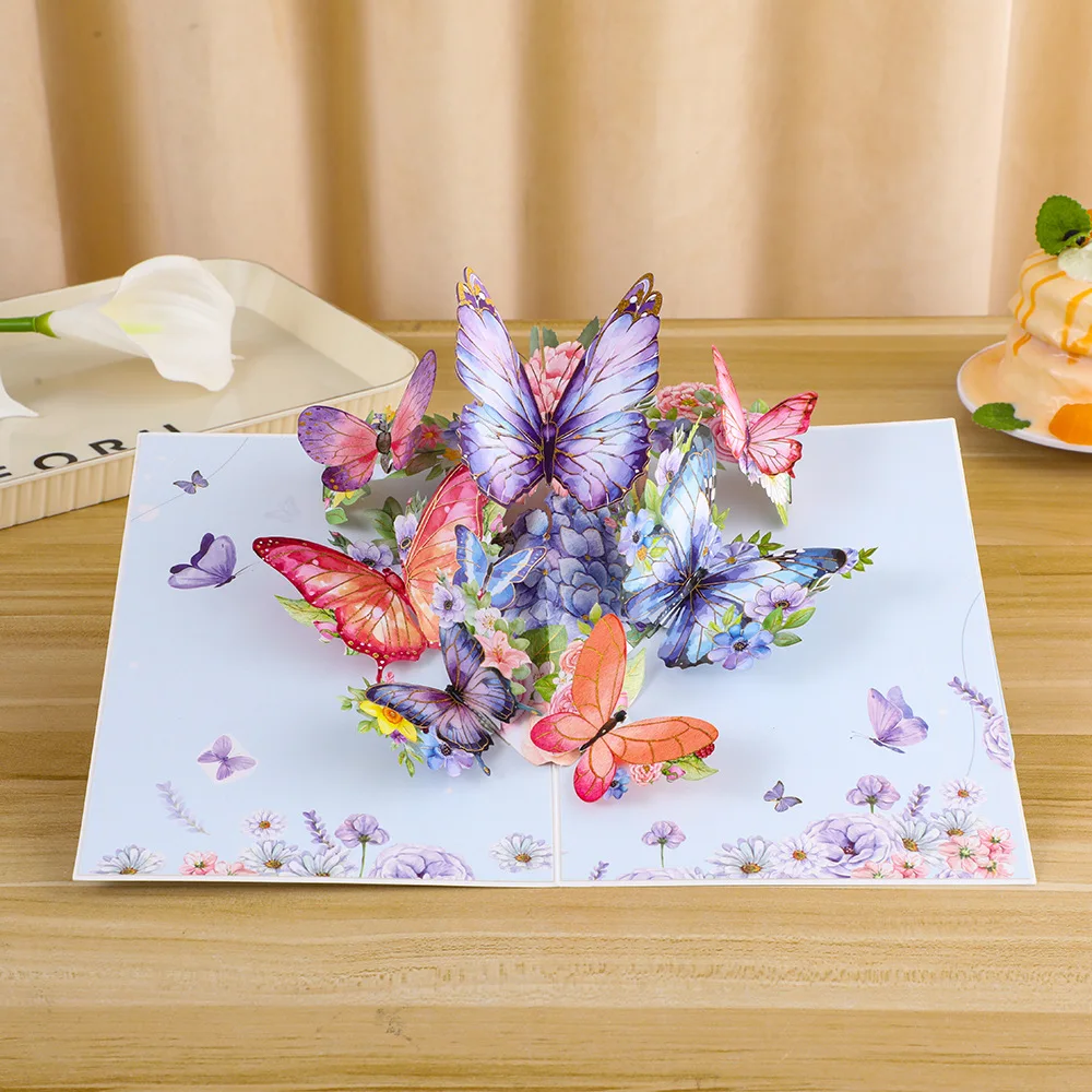 1 Stück 3D Schmetterling Pop-Up Grußkarte mit Gänseblümchen-Blumenornament für Valentinstag Geburtstag Glückwünsche Beste Wünsche Einladungen