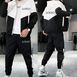 Własne LOGO dres męski kurtka + spodnie moda Harajuku odzież sportowa Homme komplet do joggingu Streetwear