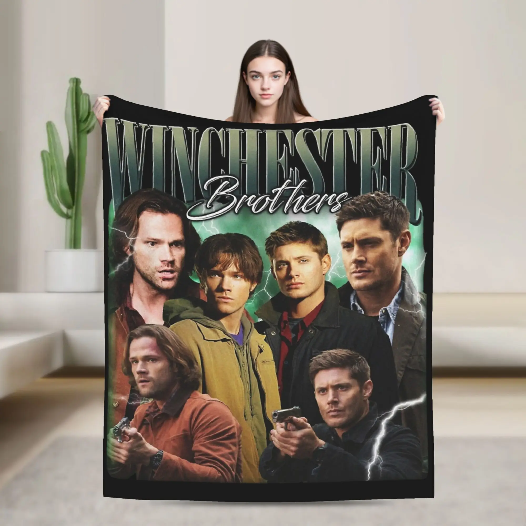 Winchester Brothers Sam & Dean Supernatural Movies Cover Blanket Coral Fleece Plush Thin Throw Blankets for Bedding Bedspreads