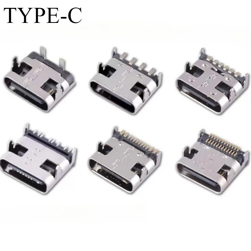 10Pcs USB Type C Socket Soldering Connectors 2/6/16/24 Pin SMD PCB DIY Repair Charging Jack Port USB-C Type-C Female Connector