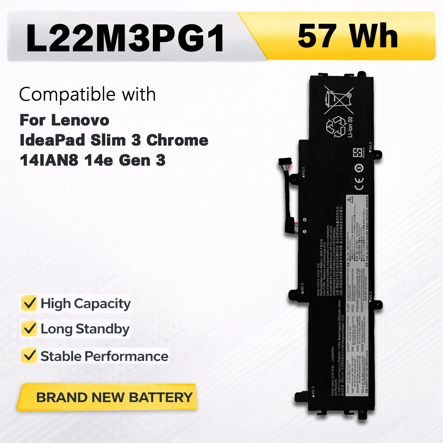PowerHub L22M3PG1 Battery 57Wh 11.52V For Lenovo IdeaPad Slim 3 Chrome 14IAN8 14e Gen 3 L22B3PG1 L22C3PG1 L22D3PG1 L22L3PG1