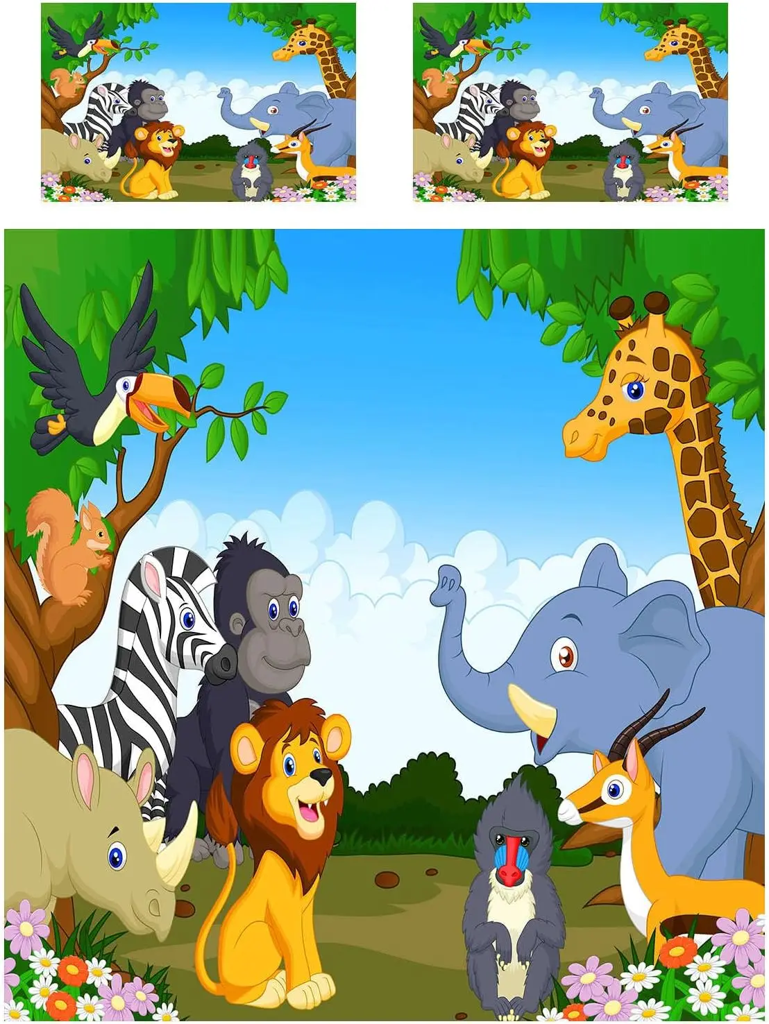 Jungle Safari Cartoon Animal Duvet Cover Set Single Size Lion Giraffe Elephant Zebra Bedding Set With 1 Pillowcase