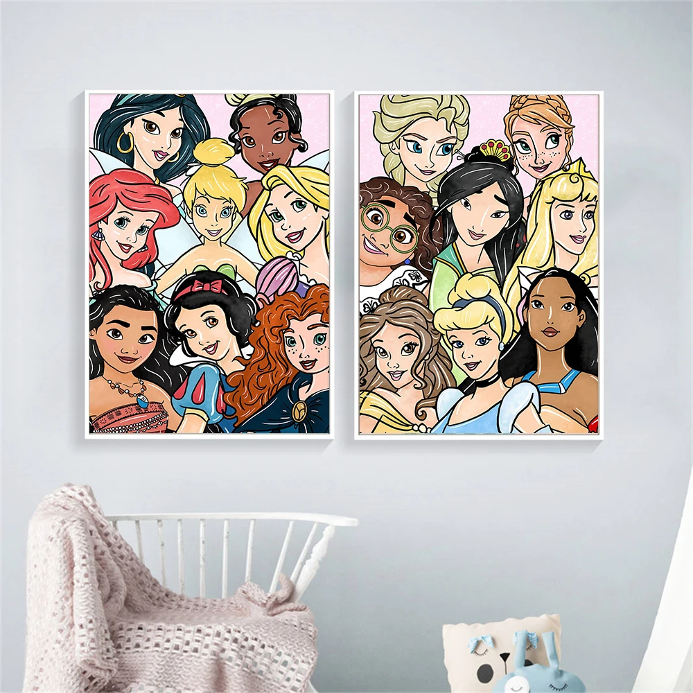 

MINISO Disney Princess Theme Poster Girls Room Decoration Fairy Tale Art Canvas Painting Art Home Decoration Princess Kids Room