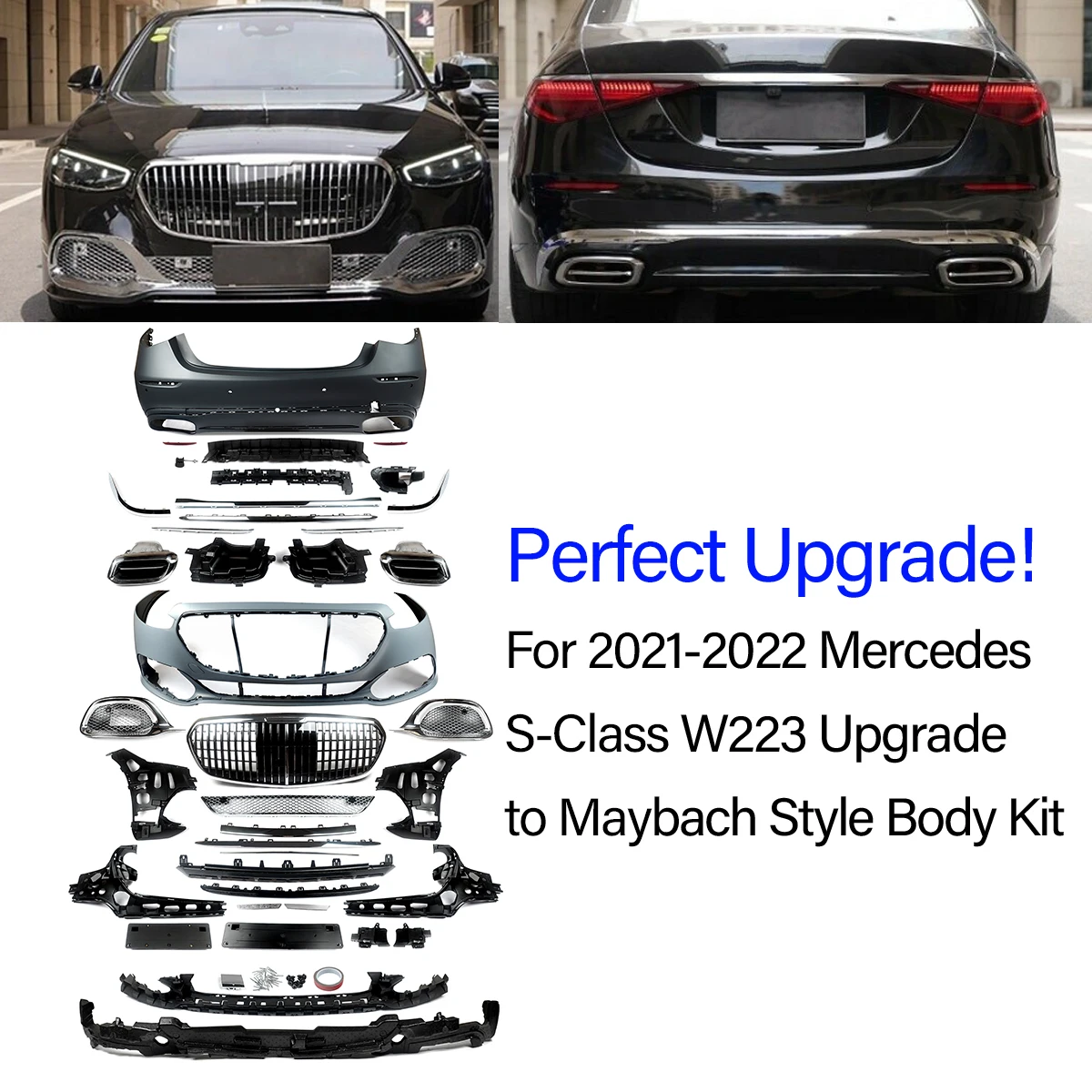 Body Kits for Mercedes Benz S-Class W223 2021 2022 S500 S560 Upgrate Maybach Style Front Bumper Splitter Lip Rear Diffuser