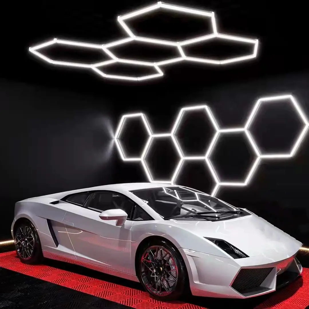 Hot Sell 5 Grid Modulair Systeem Assemblable Led Hexagon Verlichting Voor Uw Coole Garage Workshop Gym Kantoor Supermarkt Auto Details