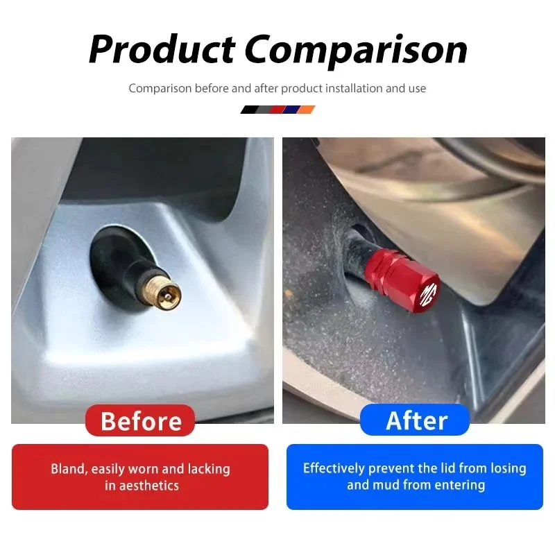 MG Logo Colorful Aluminum Car Tyre Valve Caps Protective Stem Covers For MG ZS HS MG4 MG5 MG6 MG7 GT GS Auto Wheel Decoration Pa