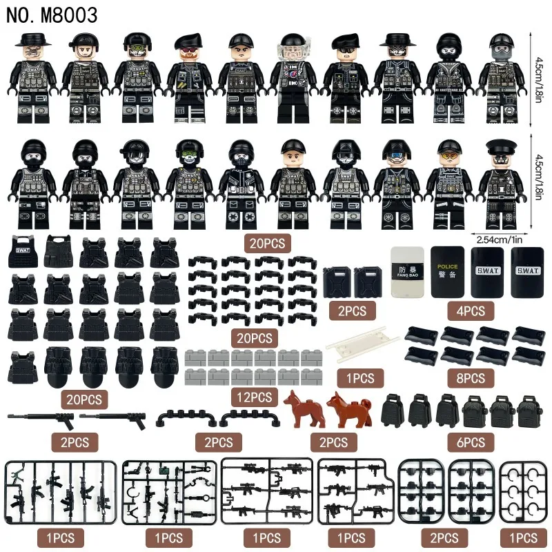 

Трансграничная оптовая продажа: военный конструктор M8003, 20 маленьких деталей, сборные фигурки, игрушки для мальчиков в пакетах