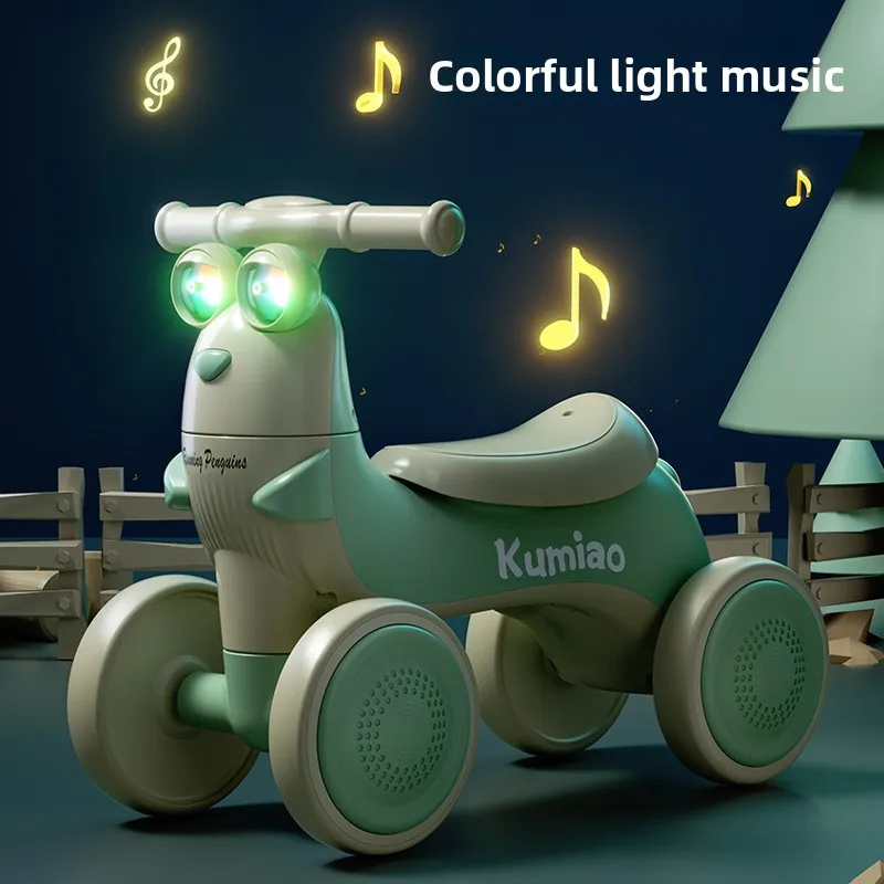with Music LED Lights 4-Wheel Toddler Scooter Cartoon Penguin Balance Bike for Kids Ages 1-3 Learning To Ride Baby Scooter