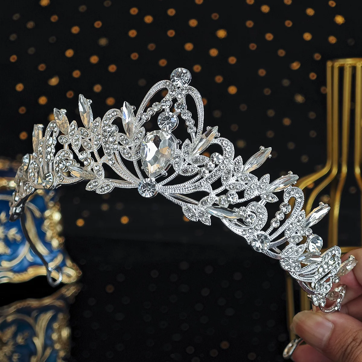 Silber Kristall Strass Prinzessin Kuchen Krone Braut Hochzeit Tiaras Geburtstag Party Mode Kopfschmuck Brautjungfer Geschenk für Frauen – Detail 9