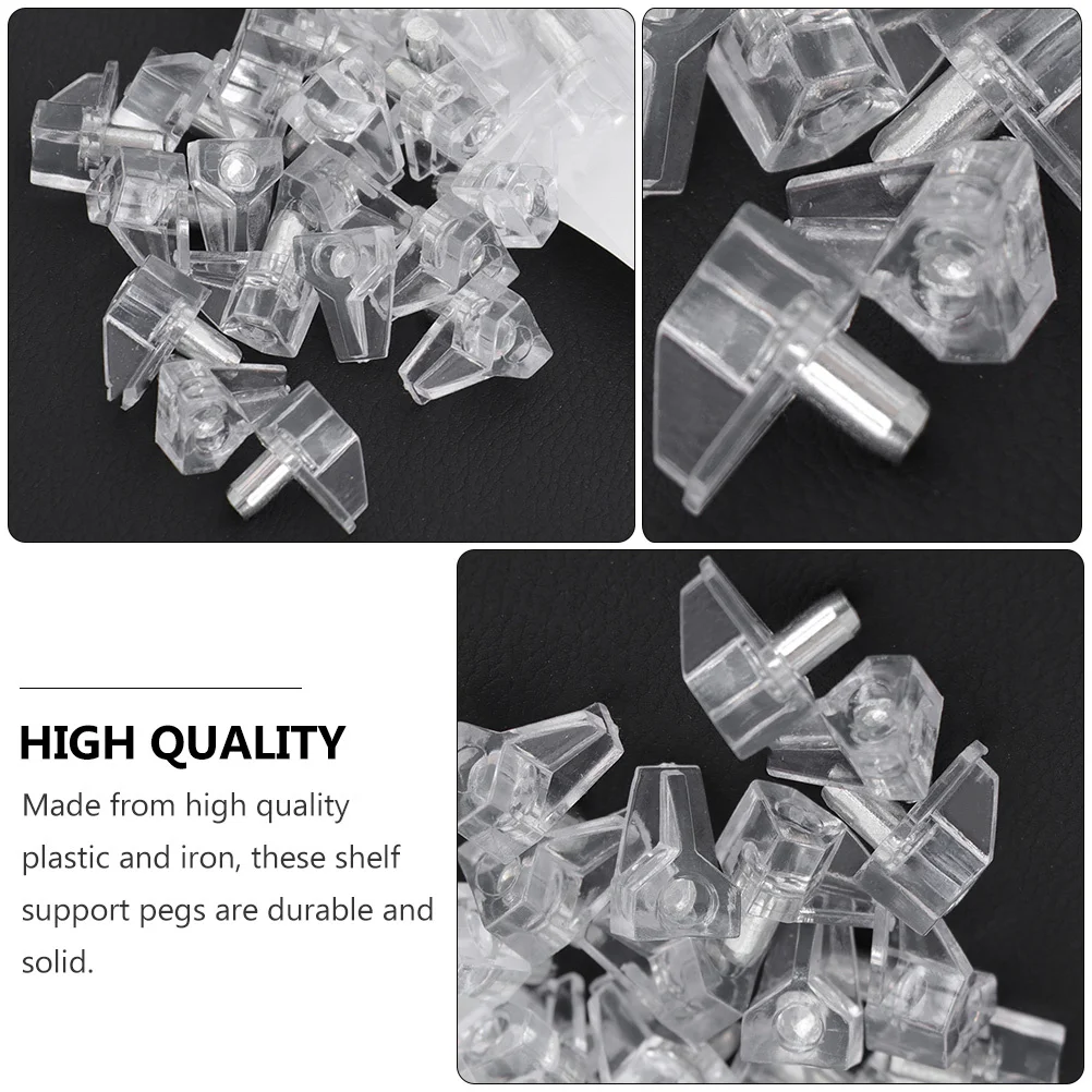 

120Pcs Durable Shelf Support Pegs Plastic Iron Furniture Bookshelf Cabinet Closet Shelving Bracket (Transparent)