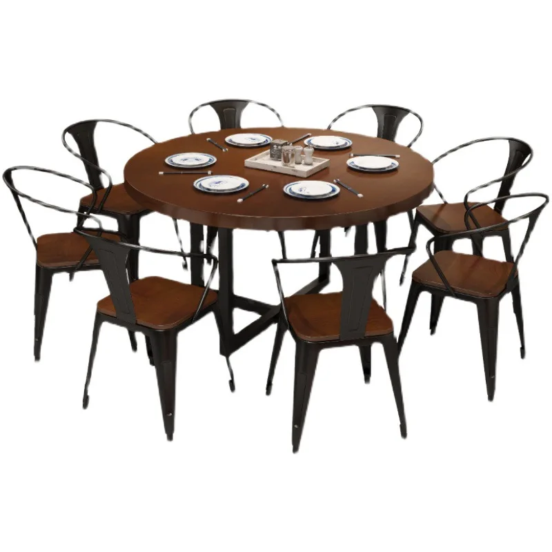 

Industrial style, wrought iron, solid wood, round table, restaurant, barbecue restaurant