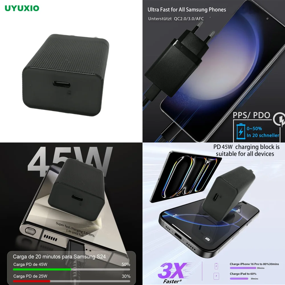UYUXIO Fast Charging USB C Mobile Phone Charger PD 4.0 Turbo Wall Adapter 45W Quick Charge for iPhone Samsung Xiaomi