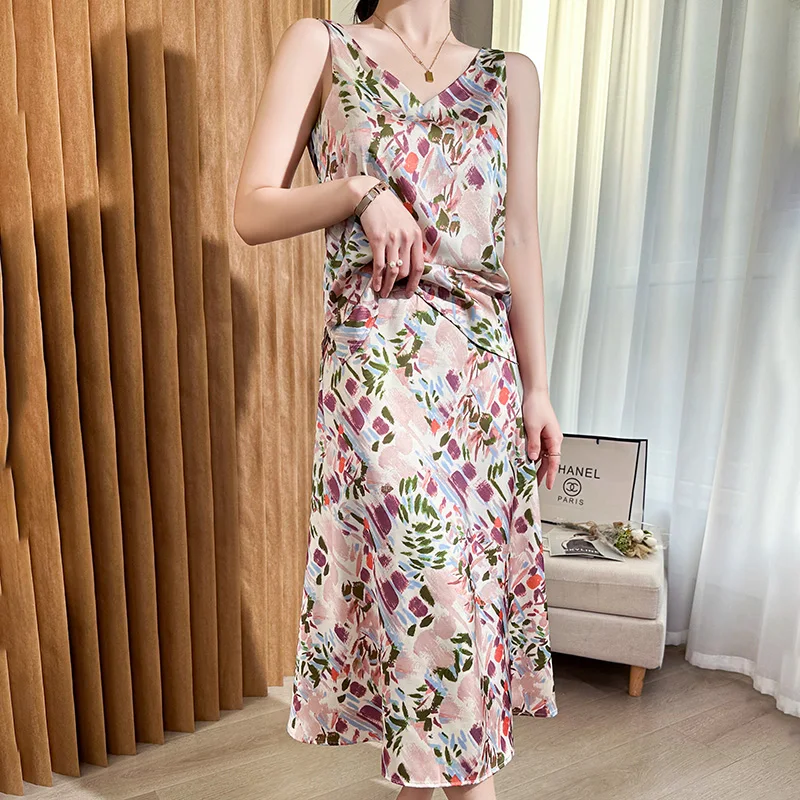 Primavera 2023 nova saia floral de seda f-comprimento a linha emagrecimento bodycon material fino commute sle saia longa padrão de impressão