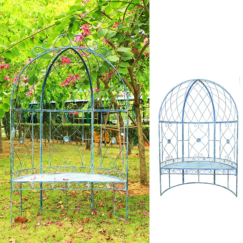 

American wrought iron double chair plant climbing vine frame garden semi-round chair courtyard outdoor decorative flower stand l