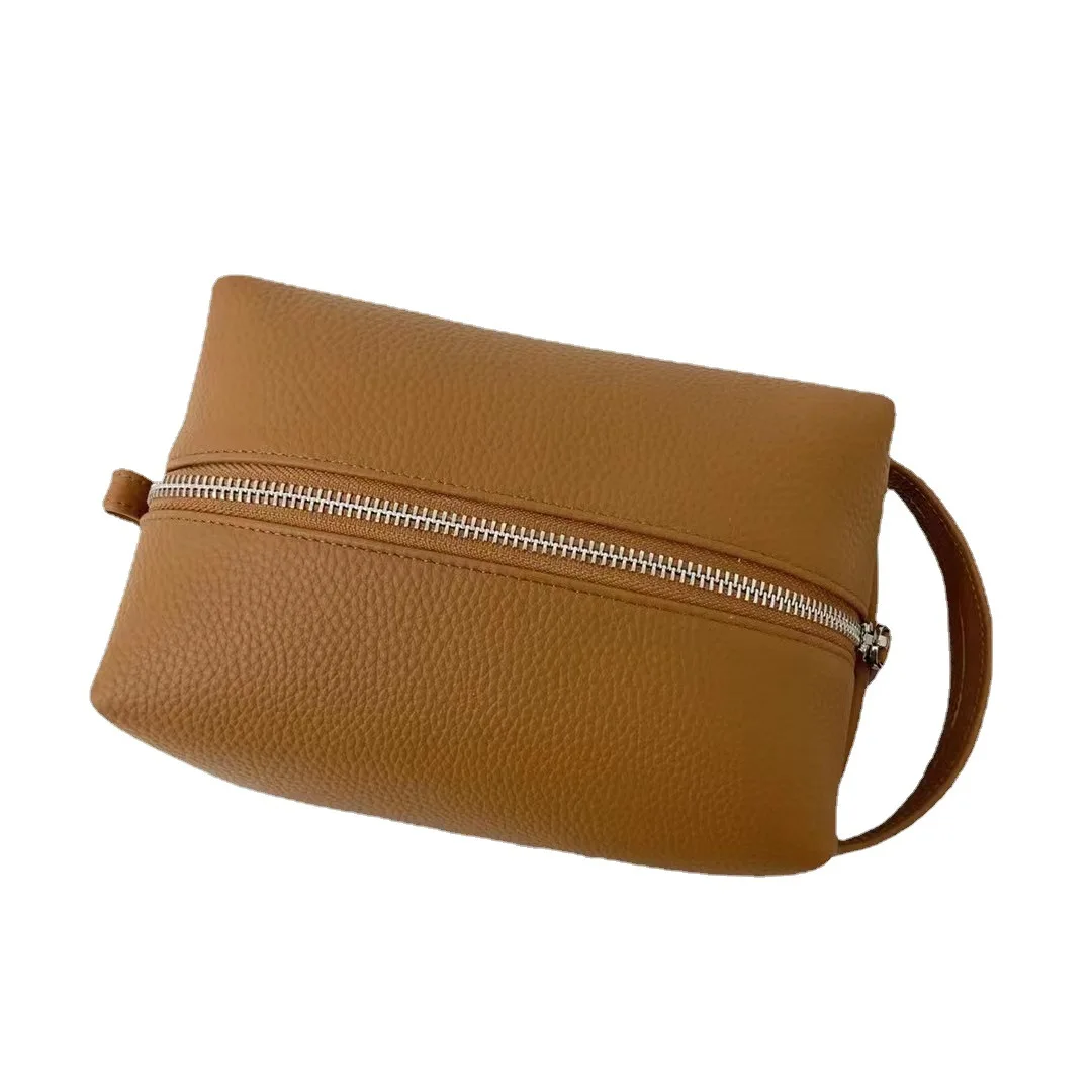 Trousse de toilette en cuir de vache avec lettres personnalisées pour femme, sac cosmétique portable, cuir véritable, grande capacité, haute qualité, voyage