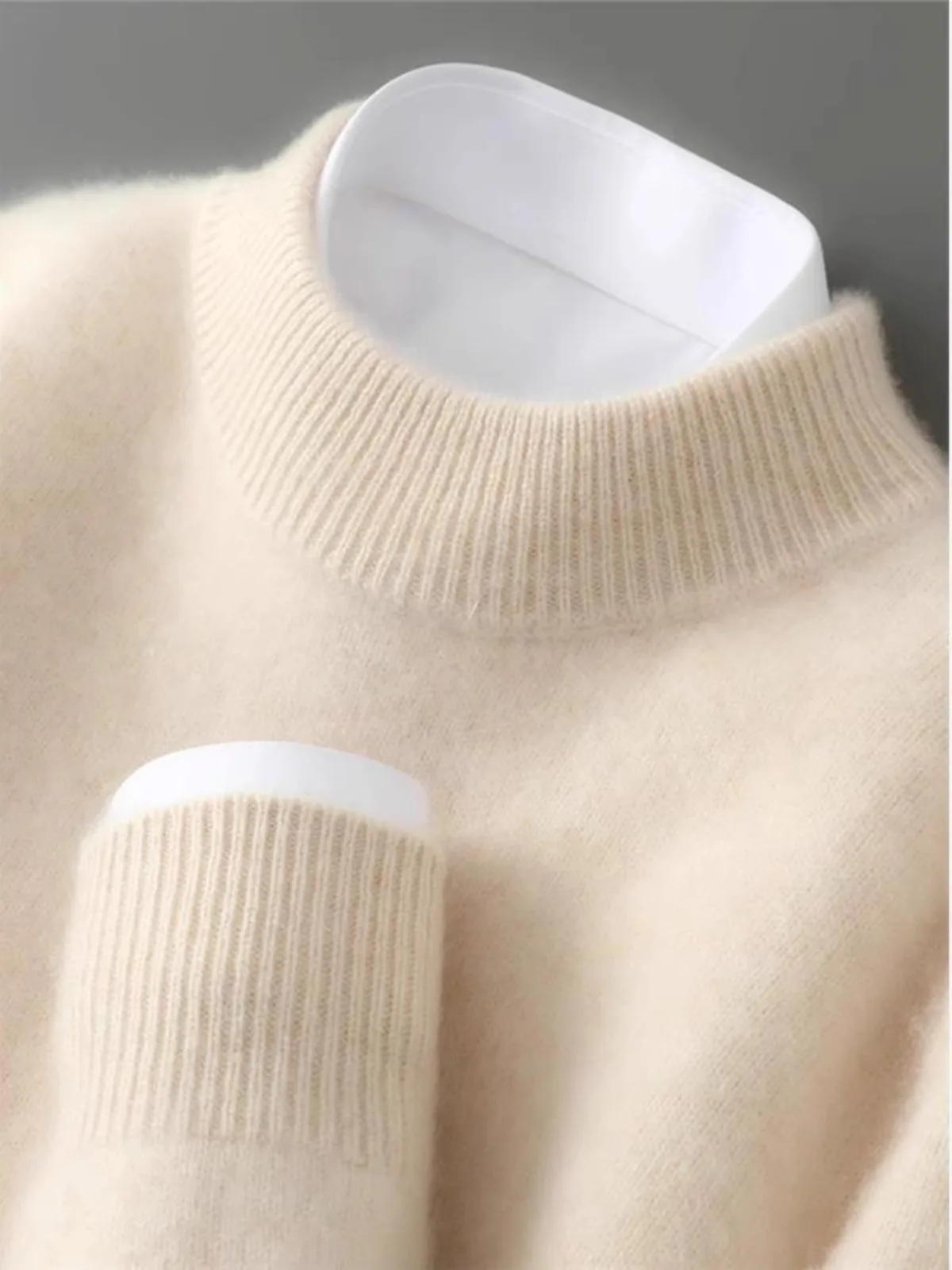 

Мужской зимний утепленный шерстяной вязаный свитер с воротником-стойкой, свободного кроя, базовый слой, деловой стиль, с длинным рукавом, шерстяной, повседневный